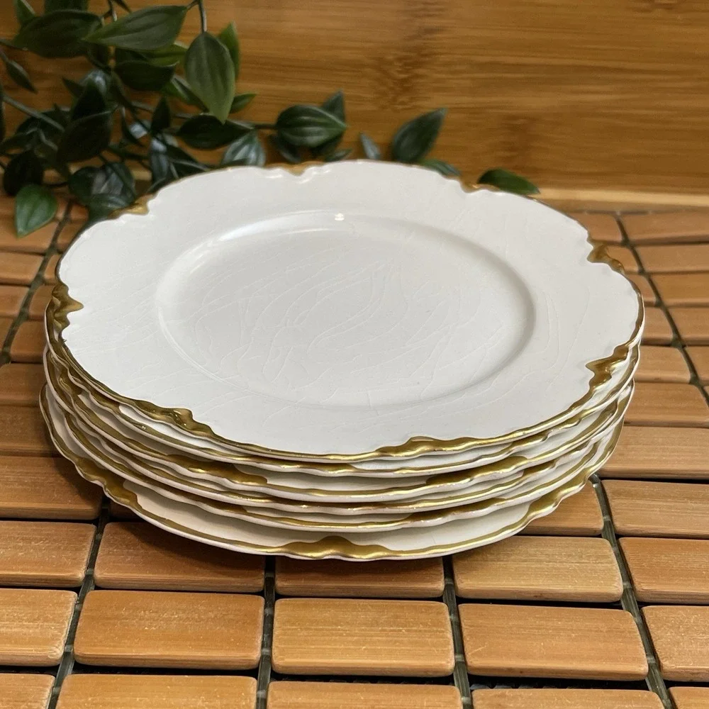 Vintage Johnson Brothers Chantilly Gold Gild Dessert Plate Set of 6 England READ